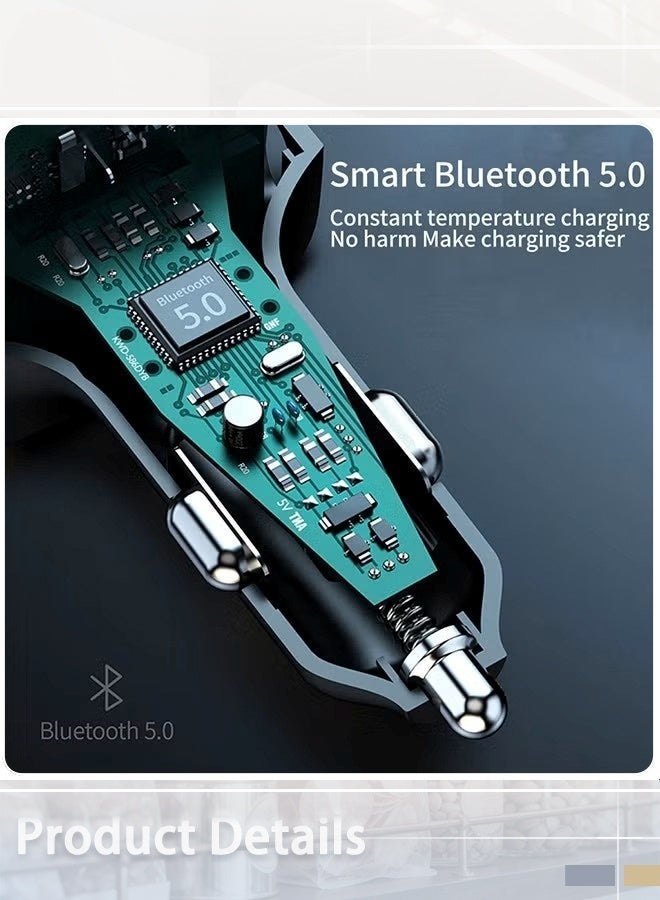 Car Bluetooth Adapter, FM Transmitter Bluetooth 5.0, Audio Receiver Car Charger MP3 Player, LED Display Hands-Free Calling, Light Switch, HiFi Bass Sound, Fast Charging - Image 3
