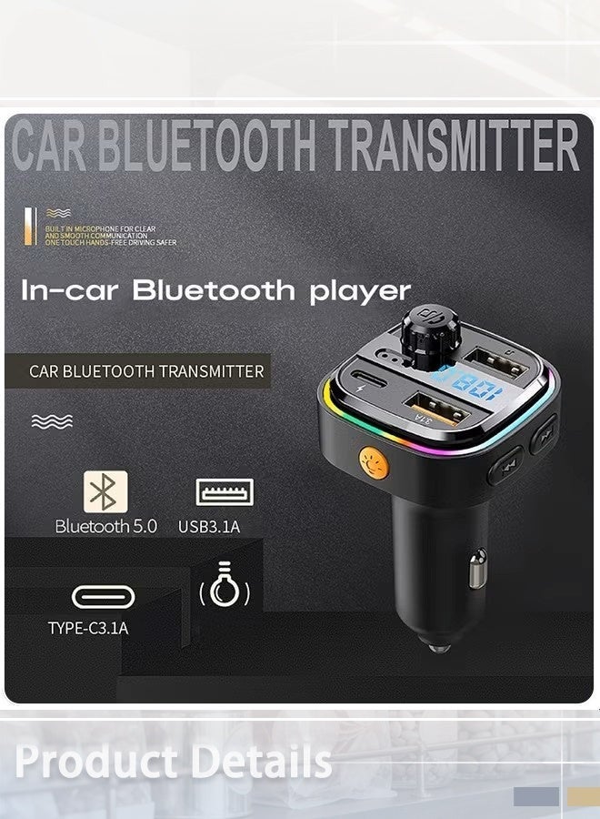 Car Bluetooth Adapter, FM Transmitter Bluetooth 5.0, Audio Receiver Car Charger MP3 Player, LED Display Hands-Free Calling, Light Switch, HiFi Bass Sound, Fast Charging - Image 4