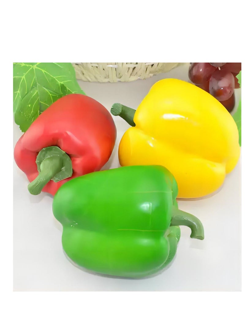 SYOSI Artificial Bell Pepper 3pcs Fake Veggie Colorful Bell Peppers Red Green Yellow Bell Peppers Simulation Lifelike Hot Chili for Kitchen Party Pub Decoration Cabinet Ornament  - Image 4