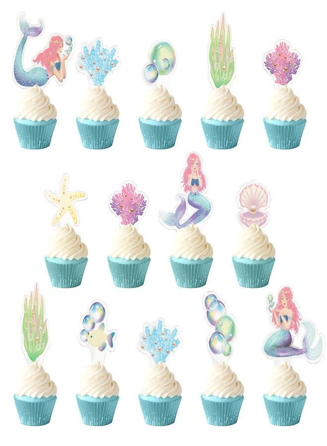 Decor365 Mermaid Cup cake Topper Under the Sea Party Decorations Ocean Theme Decor Girls Party Cake Decoration Kids Baby Shower Birthday Party Supplies - Image 1
