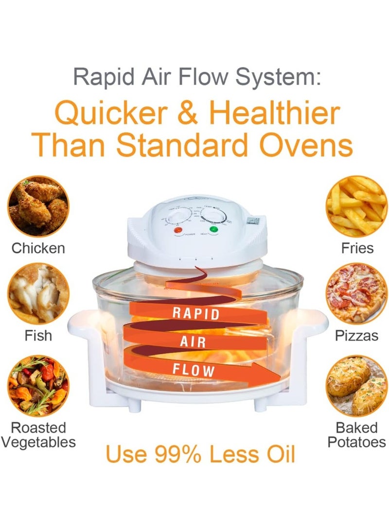 Hope 12L Turbo Halogen Oven - Hot Air Fryer & Convection Cooker with Adjustable Temperature & 60-Min Timer, Oil-Free Multi Cooker for Baking, Roasting, Grilling & Steaming, Glass Bowl, White - Image 2