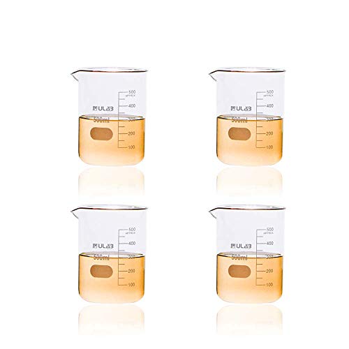 ULAB Scientific Glass Beaker Set, Vol. 500ml, 3.3 Borosilicate Griffin Low Form with Printed Graduation, Pack of 4, UBG1016 - Image 1
