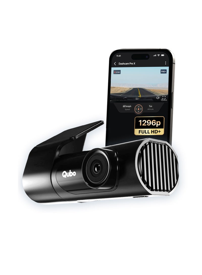 Qubo Car Dashcam Pro X by Hero Group | 3MP 1296P FHD+ Camera | NightPulse Vision | Wide-Angle FOV | Supercapacitor | Built-in Wi-Fi, Mic | App Control | G-Sensor | Up to 1TB Storage| (Space Grey) - Image 1
