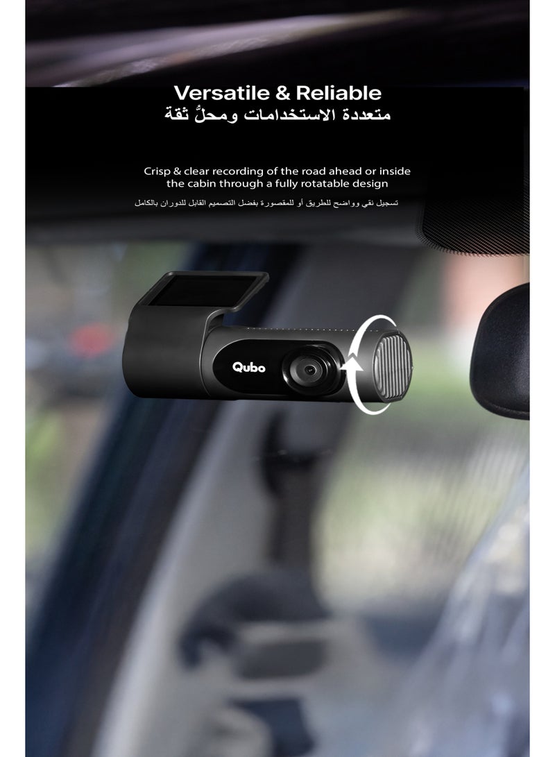 Qubo Car Dashcam Pro X by Hero Group | 3MP 1296P FHD+ Camera | NightPulse Vision | Wide-Angle FOV | Supercapacitor | Built-in Wi-Fi, Mic | App Control | G-Sensor | Up to 1TB Storage| (Space Grey) - Image 3