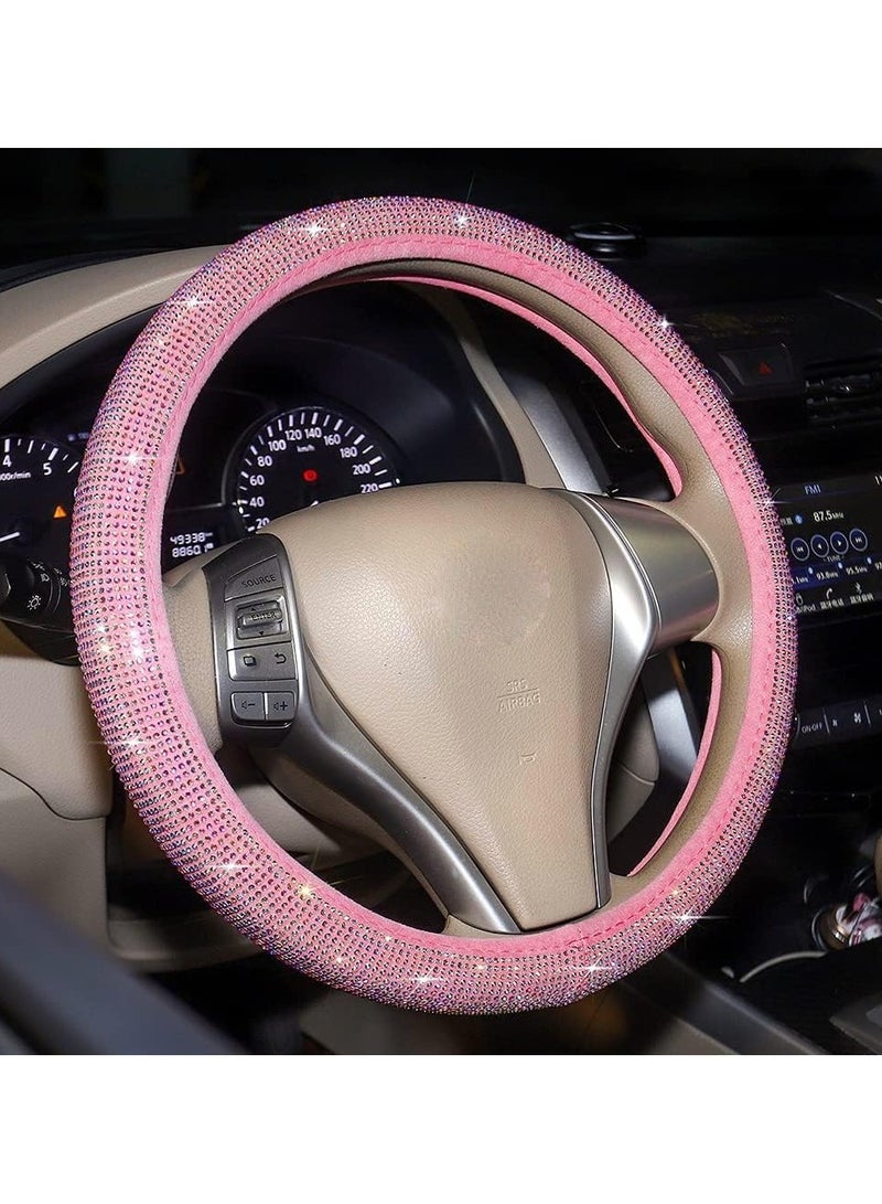 Luxury Pink Steering Wheel Cover with Bling Rhinestones – Glitter Car Accessory for Women – Universal Fit 15 Inch, Anti-Slip & Comfortable Grip - Image 1
