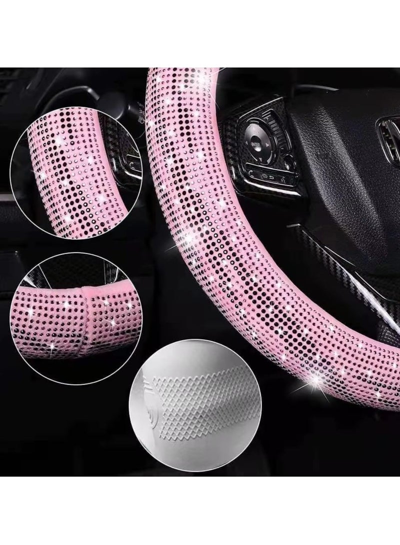 Luxury Pink Steering Wheel Cover with Bling Rhinestones – Glitter Car Accessory for Women – Universal Fit 15 Inch, Anti-Slip & Comfortable Grip - Image 2