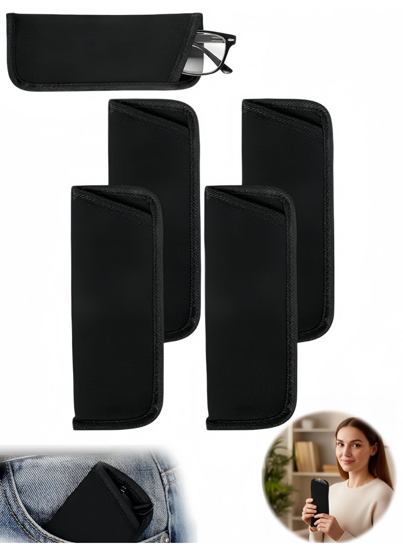 4 Pack Soft Eyeglass Case Black Storage Glasses Pouch Holder, Fabric Spectacle Pouch Slip-In Eyeglass Pouch Travel Sunglasses Case Slip In - Image 1