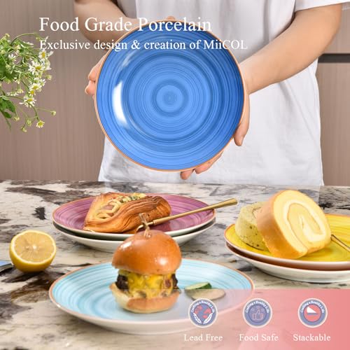 Miicol Ceramic Dessert Plates Set of 6, Colorful Appetizer Plates 8 Inch, Stackable Salad Dishes, Small Dinner Plates, Durable Dinnerware for Kitchen, Party, Wedding, Microwave and Dishwasher Safe - Image 4
