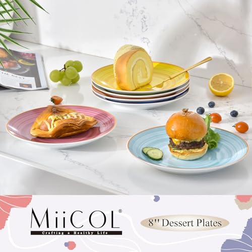 Miicol Ceramic Dessert Plates Set of 6, Colorful Appetizer Plates 8 Inch, Stackable Salad Dishes, Small Dinner Plates, Durable Dinnerware for Kitchen, Party, Wedding, Microwave and Dishwasher Safe - Image 2