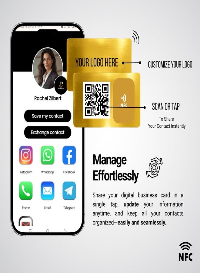 Upgraving Customizable Metal Gold Brushed Digital Business Card for Networking - NFC Digital Business Card with QR Code - Tap to Share Technology - No App or Subscription Required - Powered by Upgraving - Image 5