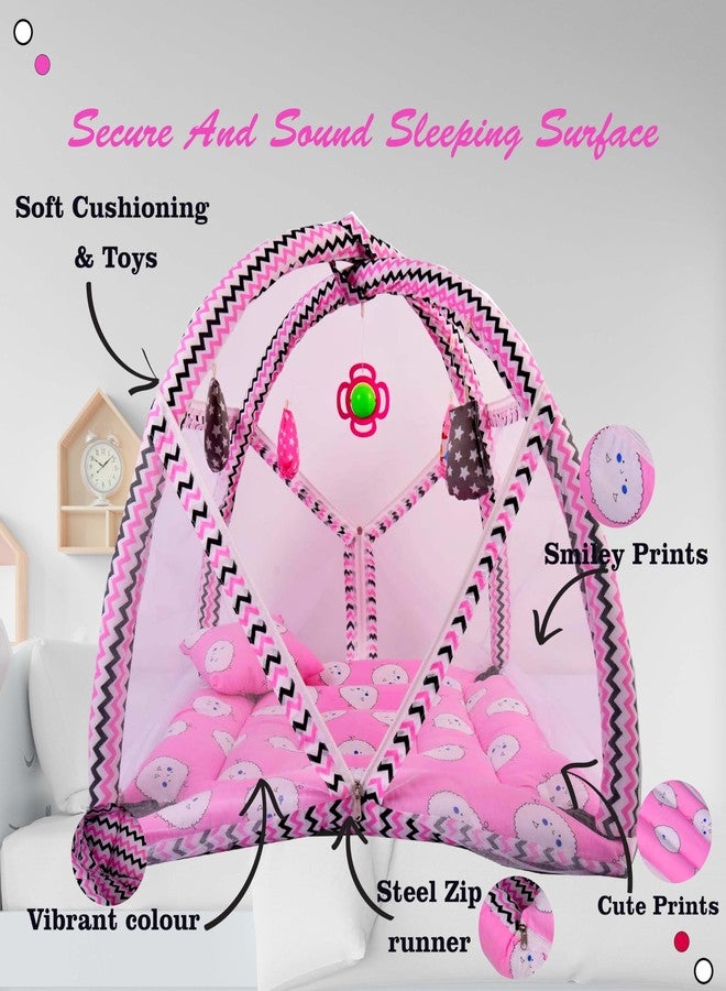Kwitchy Baby Bedding Set Play Gym with Mosquito Net Bed with Hanging Toys for Baby Boy's & Girl's (Pink, 0-6 Months) - Image 4