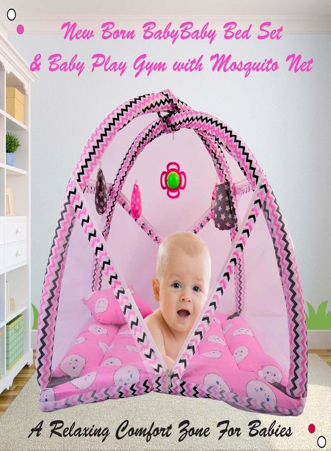 Kwitchy Baby Bedding Set Play Gym with Mosquito Net Bed with Hanging Toys for Baby Boy's & Girl's (Pink, 0-6 Months) - Image 3