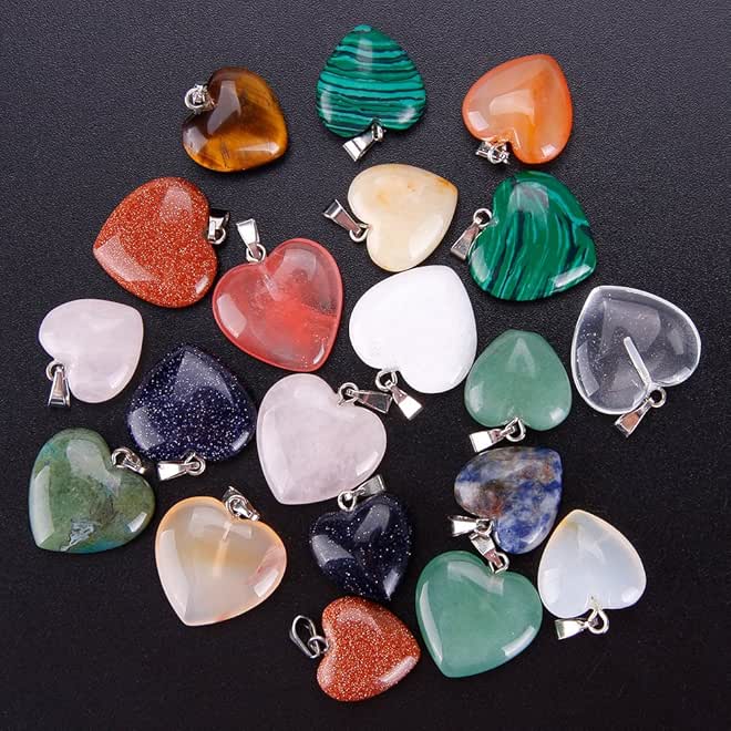 Keyzone 20 Pieces Heart Shaped Stone Pendants Charms Crystal Chakra Beads for DIY Necklace Jewelry Making, 2 Sizes, Assorted Color - Image 3