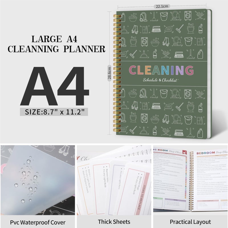 Kamoy Adhd Cleaning Planner for Adults Women, Cleaning Schedule and Checklist Organizer, Household Cleaning Planner with Daily/Weekly/Monthly Task,for Home, Family Cleaning Tasks, DIY Home Improvement - Green - Image 2
