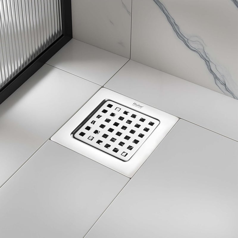 RUHE ® Fire Square Flat Cut Floor Drain | 304-Grade Stainless Steel Drain Jali | 6 x 6 inches | Floor Drainer with Cockroach Trap/Jali - Image 1