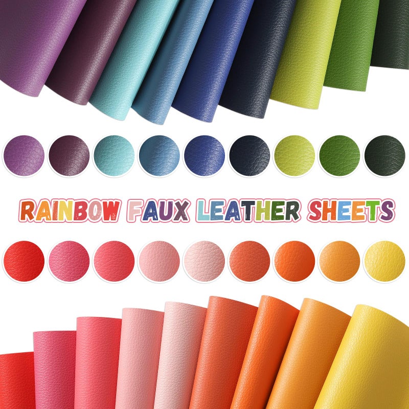 Nitelemn 18 Pieces Faux Leather Sheets, 8Ã—12 inches Rainbow Soft Leather Fabric Colourful Sheets Suitable for Making Bows, Leather Earrings, Hair Accessories DIY Projects - Image 3