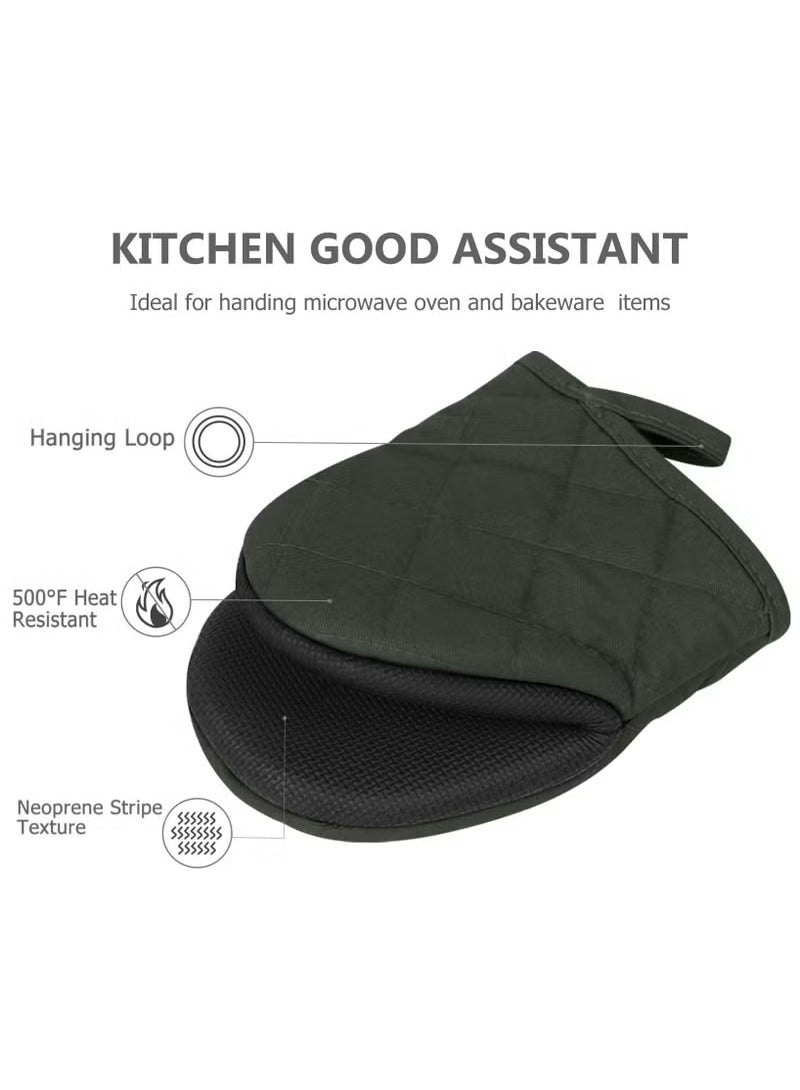 Geustos 1 Pair Short Oven Mitts - Silicone Kitchen Oven Gloves High Heat Resistant, Mini Oven Mits with Non-slip Grip Surfaces and Hanging Loop for BBQ, Baking, Cooking and Grilling (Black) - Image 3