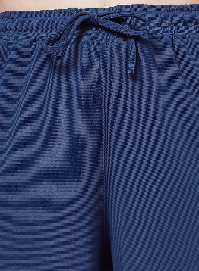 PAUSE PAUSE Women Blue Solid Drawstring Waist Wide Leg Pants - Image 5