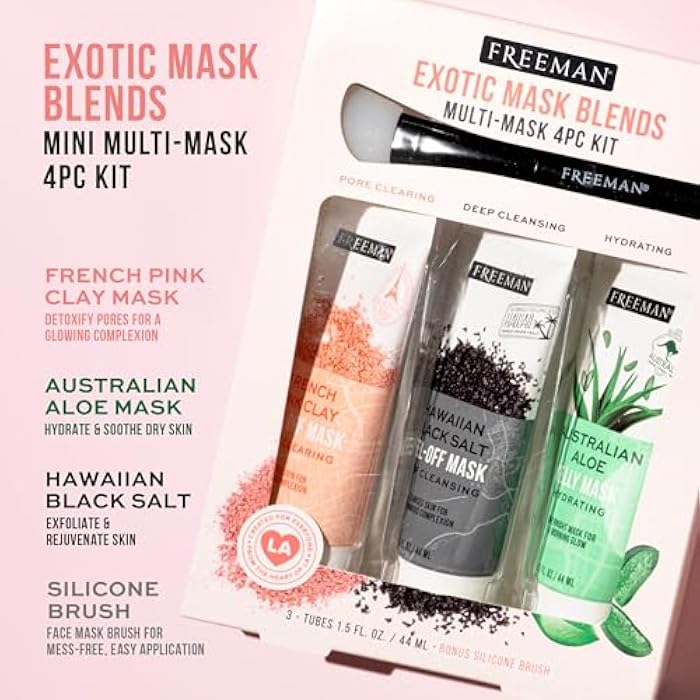 Freeman Exotic Blends Facial Mask 4 Piece Set, Peel-Off & Jelly Masks, Cleansing, Pore-Clearing & Hydrating Facial Masks, For All Skin Types, Includes Silicone Mask Brush, Vegan & Cruelty-Free - Image 2