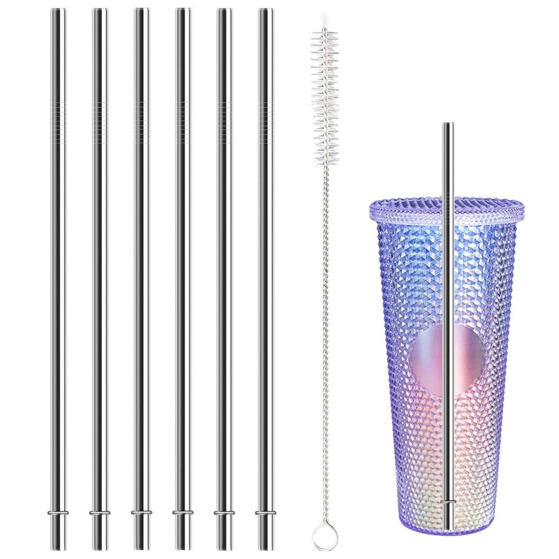 QUVIAE 10.5 Inch Stainless Steel Straws Replacement for Starbucks Cold Cup Venti 24 oz, 6 PCS Straight Reusable Metal Straw with Cleaning Brush, 10.5" X 0.31" Compatible with Starbucks Tumblers - Image 1