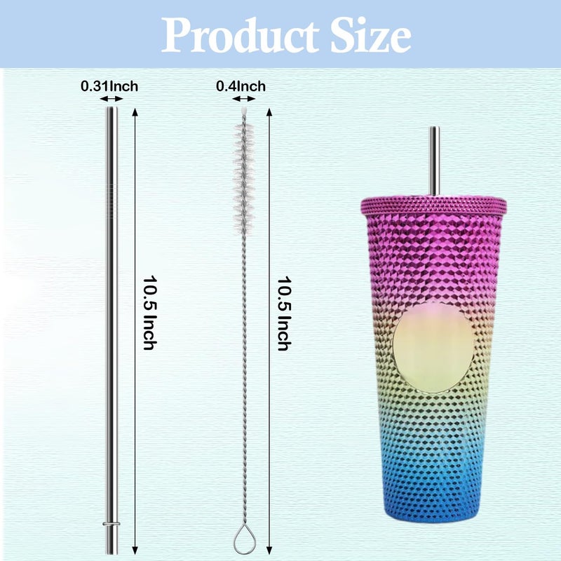QUVIAE 10.5 Inch Stainless Steel Straws Replacement for Starbucks Cold Cup Venti 24 oz, 6 PCS Straight Reusable Metal Straw with Cleaning Brush, 10.5" X 0.31" Compatible with Starbucks Tumblers - Image 2