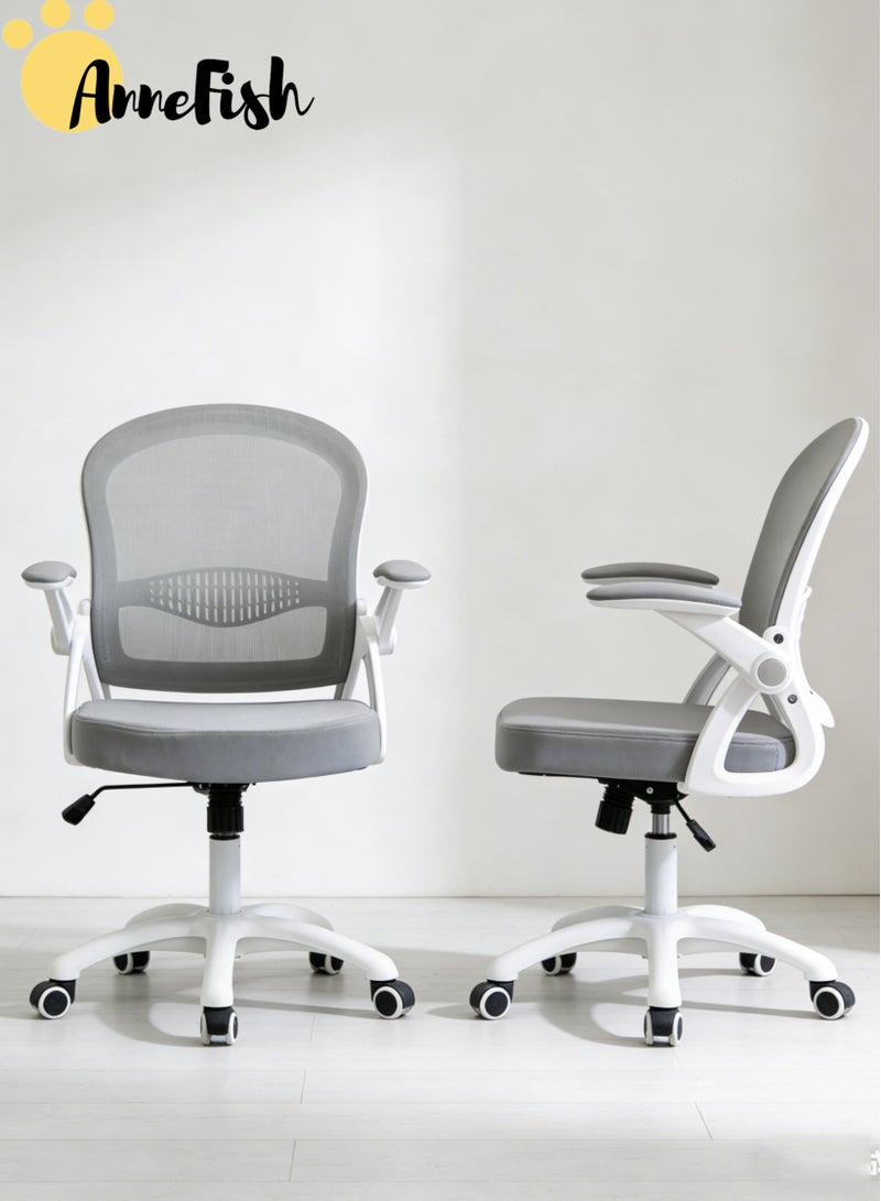 آن فش طقم كرسيين مريحين للمكتب، كرسي شبكي منخفض الظهر بتصميم مريح مع مساند ذراع قابلة للطي ودعم للفقرات القطنية، مناسب للكمبيوتر والمكتب المنزلي. - Image 1
