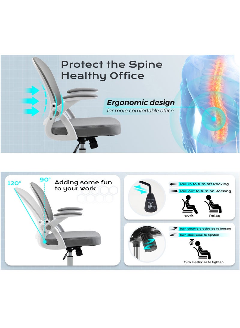 آن فش طقم كرسيين مريحين للمكتب، كرسي شبكي منخفض الظهر بتصميم مريح مع مساند ذراع قابلة للطي ودعم للفقرات القطنية، مناسب للكمبيوتر والمكتب المنزلي. - Image 4