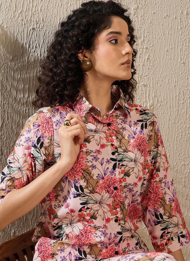 StyleStone قميص مزخرف بأزهار من ستايل ستون مع بنطلون متناسق - Image 2