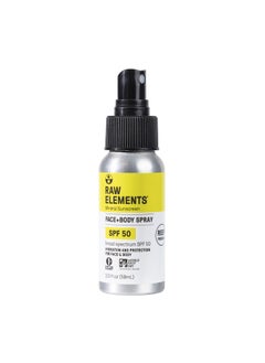 raw elements Face + Body Spray Spf 50 Allnatural Mineral Sunscreen Reef Safe Water Resistant Broad Spectrum Uva/Uvb Protection Safe For All Ages Travel Size 2Oz  - Image 1