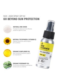 raw elements Face + Body Spray Spf 50 Allnatural Mineral Sunscreen Reef Safe Water Resistant Broad Spectrum Uva/Uvb Protection Safe For All Ages Travel Size 2Oz  - Image 4