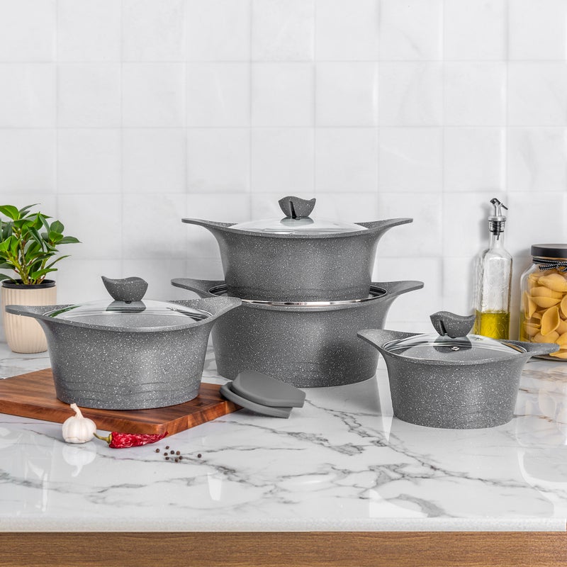ألبرتو طقم قدور ألومنيوم 8 قطع، رمادي - Image 1