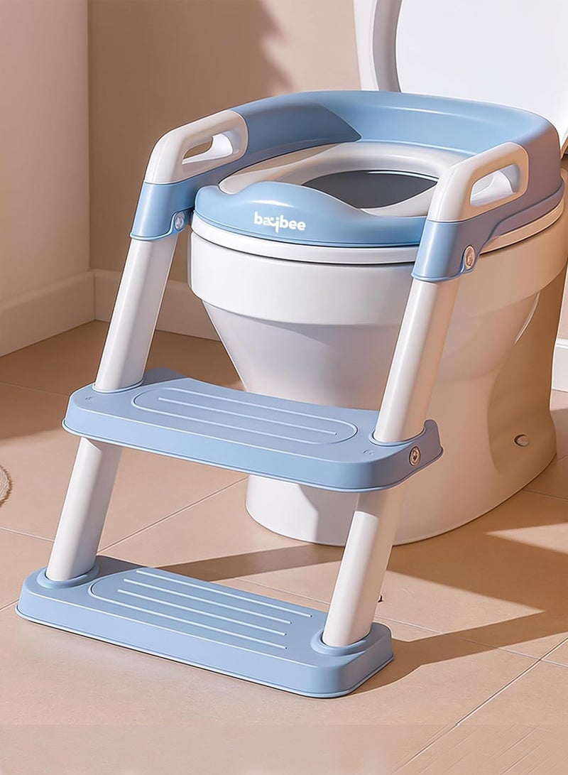 BAYBEE Baby Potty Seat With Ladder for Kids, Western Toilet Training Chair with Splash Guard & Cushion Seat | Toddler Toilet Seat | Potty Seat for 1-8 Years Boys & Girls (Blue) - Image 1