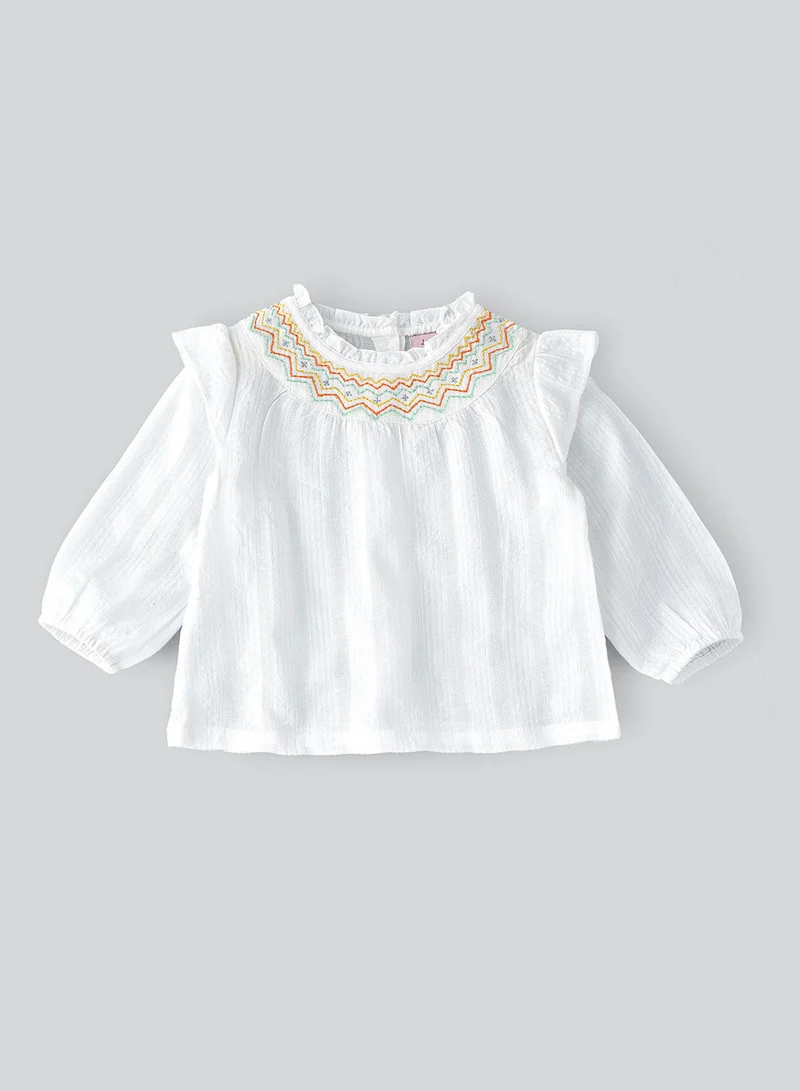 Jelliene Woven top with embroidery at neck