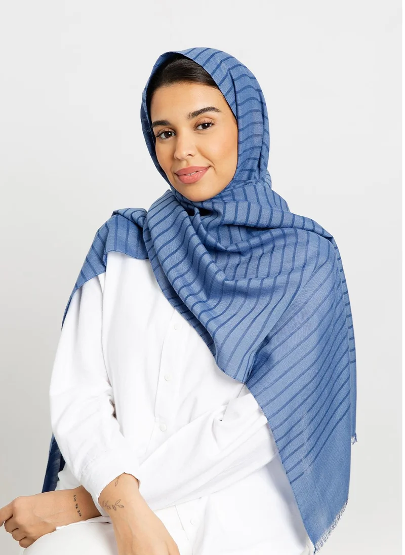 Kaafmeem Blue - Cotton Striped Tarha