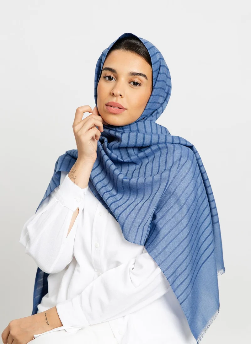 Kaafmeem Blue - Cotton Striped Tarha