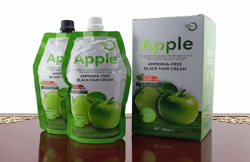 Apple Ammonia-Free Naturak Black Hair Coloring Cream 96 Hours Clear Water Type No Towel , No Scalp ,No Collar Lead-Free Non Toxic , No White Hair, Full and lasting Hair color, rich and Bright Strong and soft hair, Color evenly from the roots to the ends