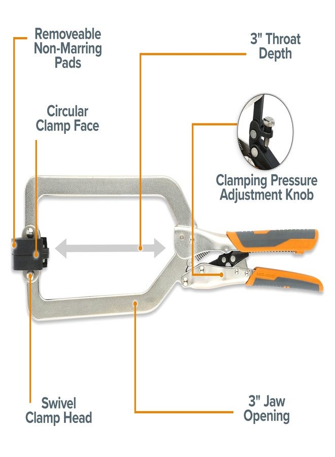BORA Auto Adjust 6 inch Locking Vise Grip Clamp with Swivel Pads - Heavy Duty Multi Purpose Welding Clamps with Comfortable Grips Perfect C Clamp for Woodworking, Welding, and Metalworking - Image 2