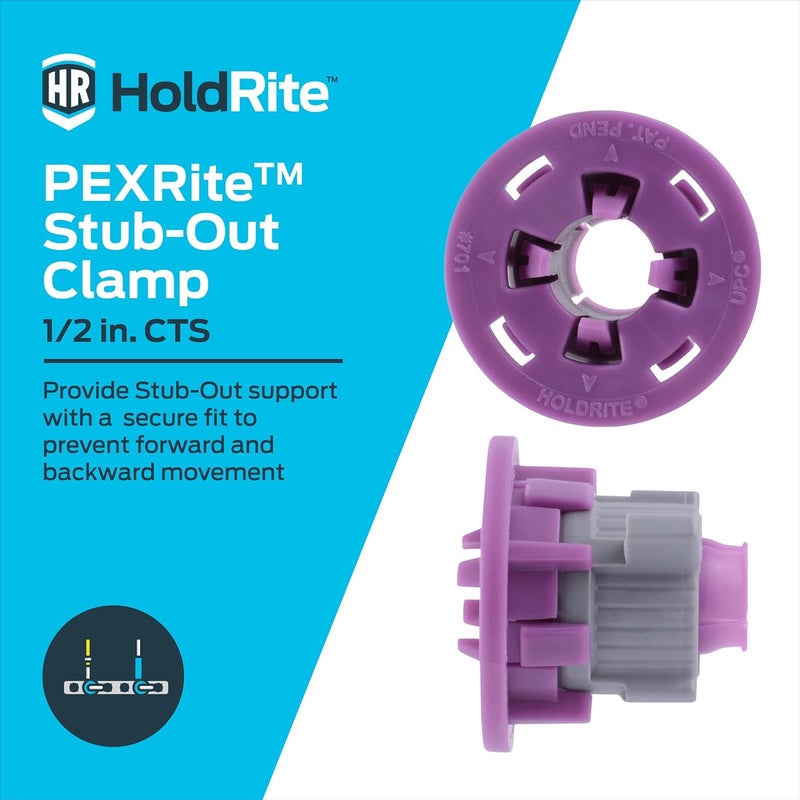 Holdrite PEXRite Stub-Out Clamp for 1/2 in. CTS Pipe, Tool-Free Pipe Support for Bathroom Stub-Outs, PEX, Copper, CPVC, 701-H - Image 2