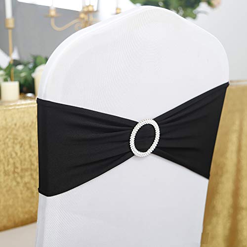 Peomeise 100pcs Black Spandex Chair Sashes with Buckle Slider for Wedding, Party Decoration - Image 2