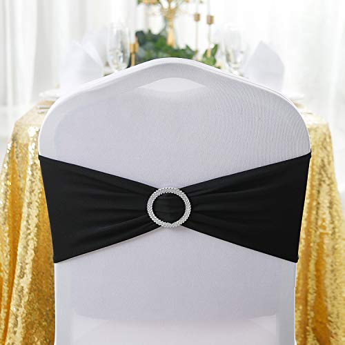 Peomeise 100pcs Black Spandex Chair Sashes with Buckle Slider for Wedding, Party Decoration - Image 3
