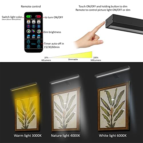 MIOBLUE Wireless Picture Lights with Remote, Full Metal Rechargeable Painting Light, 16" Display Lamp with 16 Color Changing,Dimmable Dartboard Light with Timer for Frame Portrait Art, Black - Image 3