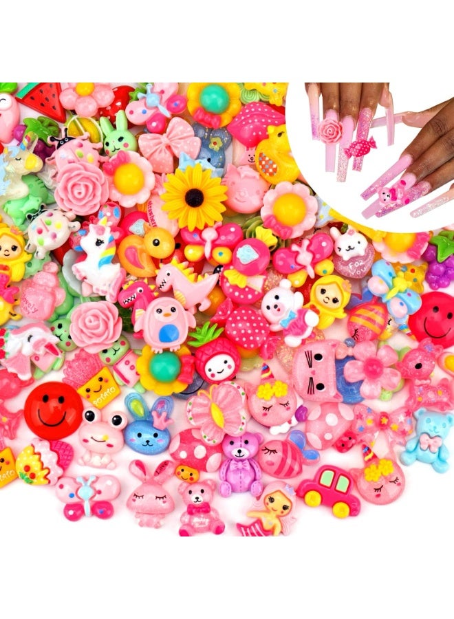 100Pcs Kawaii Charms Flatback Resin Embellishments, Random Bulk Flatback Resin Ornament Bear Rabbit Kawaii Slime Accessories for Phone Junk Case,Hairpins, Scrapbooking Crafting and DIY Decor