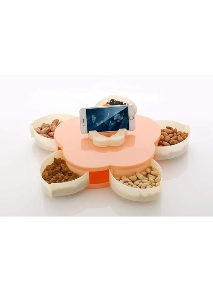 Bellemain BELLE MAIN Flower Shape 5 Grids Fruit Plate Candy Nuts Snack Dry Fruit Candy Chocolate Seeds Storage Box Rotating Tray Organizer with Mobile Stand  - Image 2