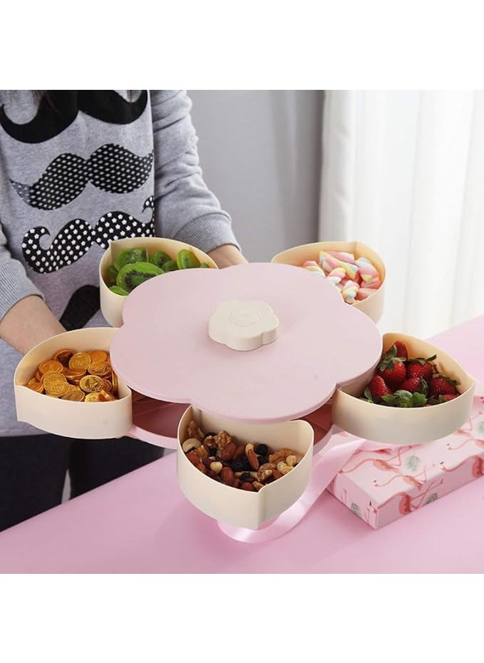 Bellemain BELLE MAIN Flower Shape 5 Grids Fruit Plate Candy Nuts Snack Dry Fruit Candy Chocolate Seeds Storage Box Rotating Tray Organizer with Mobile Stand  - Image 4