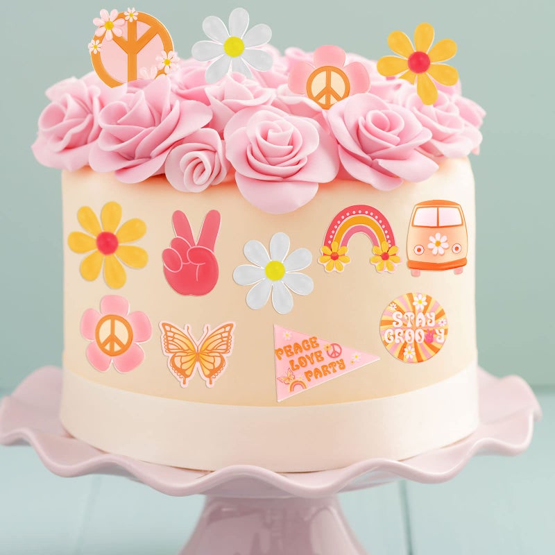 Jinei 2 Set Groovy Silicone Molds Fondant Daisy Rainbows Flower Silicone Molds for Groovy Retro Hippie Boho Party Supplies Decorations Chocolate Candy Clay Gum Soap Crafting Cake Decor(Fresh Style) - Image 3