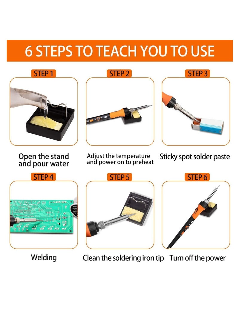Soldering Iron kit, Soldering Gun, 8-in-1 Solder Iron kit Tool, Adjustable Temperature from 200 to 450℃ with 5 Soldering Iron Tips, Solder Wire, Soldering Iron Stand Soldering Repair Electronics - Image 5