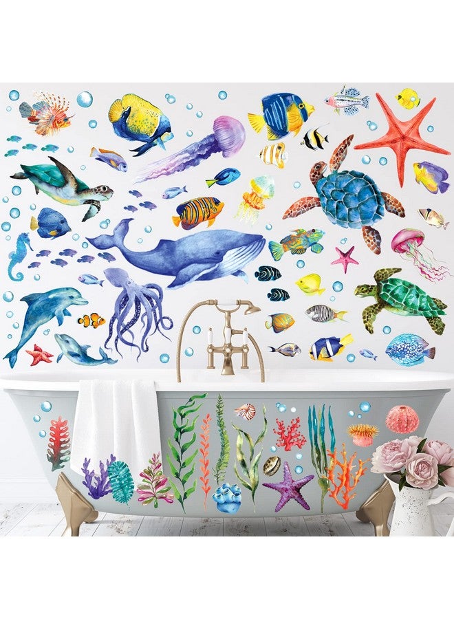 BASHOM DS12-8048 128 Pieces Under The Sea Wall Decals Ocean Fish Stickers Turtle Jellyfish Seaweed Removable for Kids Bedroom Nursery Living Room Home Art Decor Bathroom Baby - Image 2