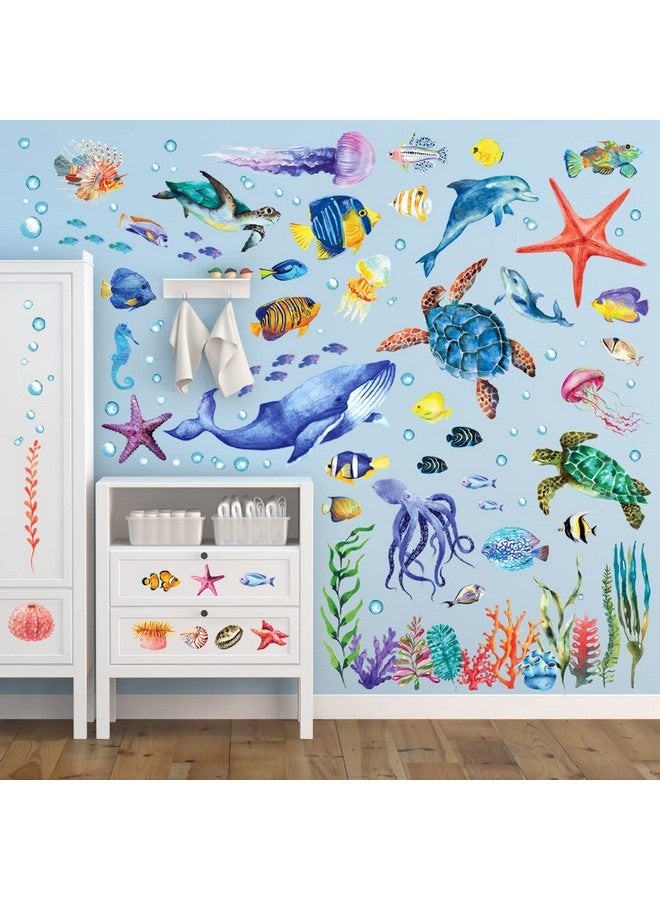 BASHOM DS12-8048 128 Pieces Under The Sea Wall Decals Ocean Fish Stickers Turtle Jellyfish Seaweed Removable for Kids Bedroom Nursery Living Room Home Art Decor Bathroom Baby - Image 3