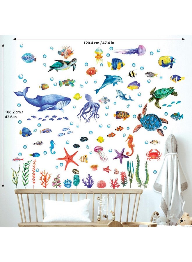 BASHOM DS12-8048 128 Pieces Under The Sea Wall Decals Ocean Fish Stickers Turtle Jellyfish Seaweed Removable for Kids Bedroom Nursery Living Room Home Art Decor Bathroom Baby - Image 5