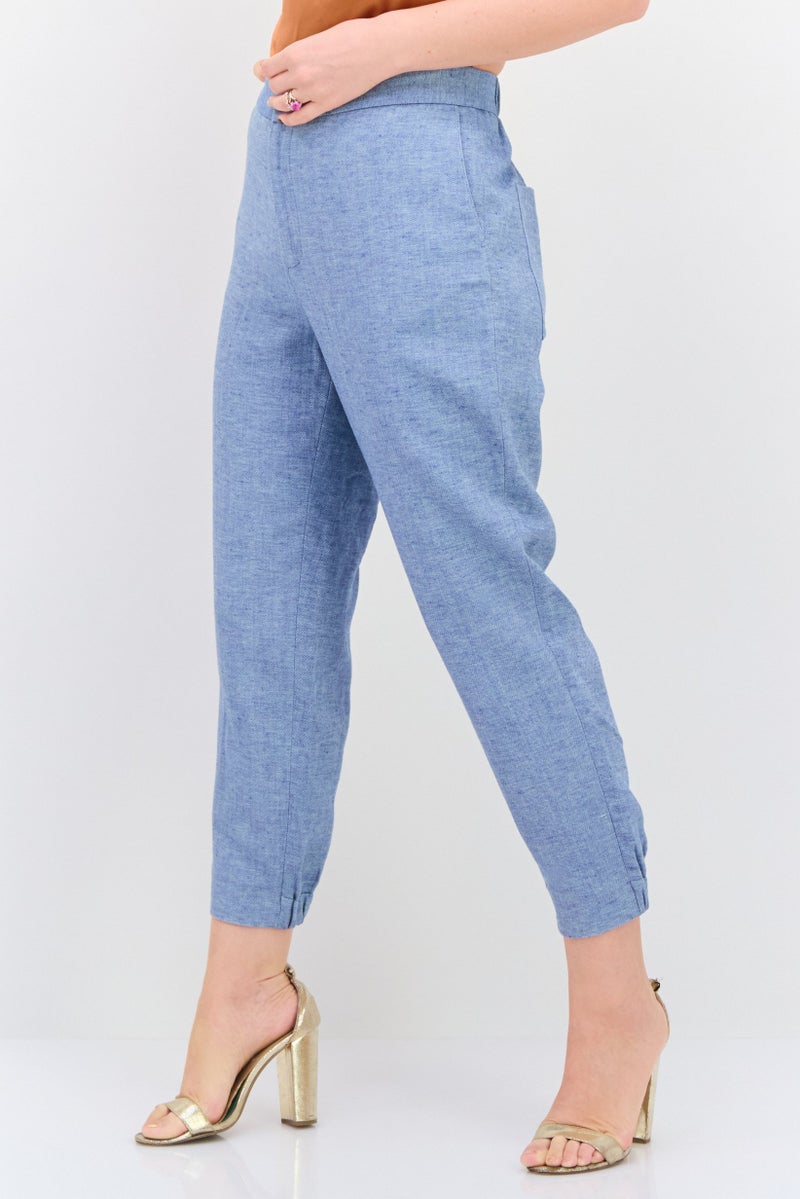 NAH/ Studio Women Regular Fit Heather Tapered Pants, Blue - Image 3